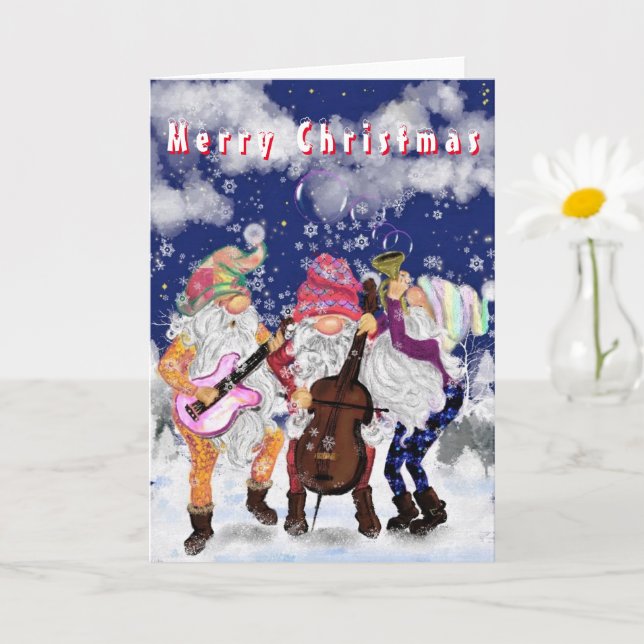Gnomes Music Band Funny Christmas Card (Small Plant)