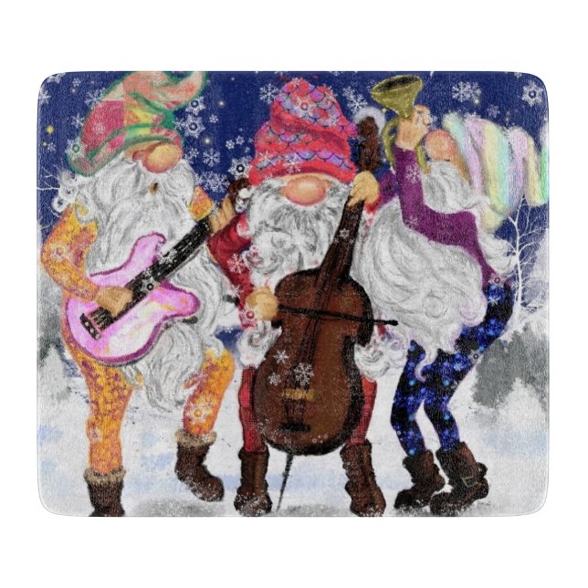 Gnomes Music Band Funny Christmas Cutting Board (Front)