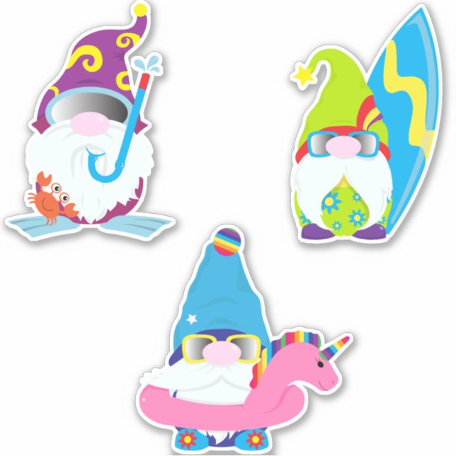 Gnomes on Summer Vacation Funny Sticker (Front)