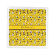 Gnomes Personalized Yellow Sunflowers Bees Honey Acrylic Tray