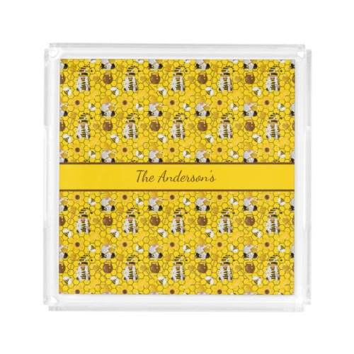 Gnomes Personalized Yellow Sunflowers Bees Honey Acrylic Tray