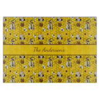 Gnomes Personalized Yellow Sunflowers Bees Honey  Cutting Board