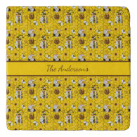 Gnomes Personalized Yellow Sunflowers Bees Honey Trivet