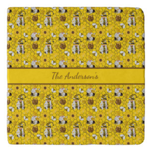Gnomes Personalized Yellow Sunflowers Bees Honey Trivet