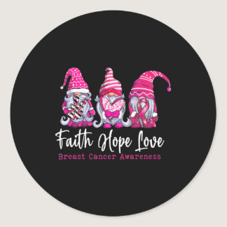 Gnomes Pink Warrior Faith Hope Love Breast Cancer  Classic Round Sticker