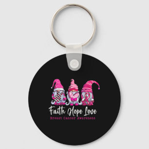 Gnomes Pink Warrior Faith Hope Love Breast Cancer Keychain