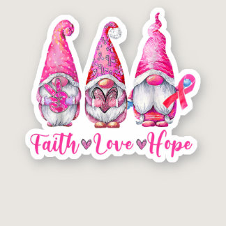Gnomes Pink Warrior Faith Hope Love Breast Cancer Sticker
