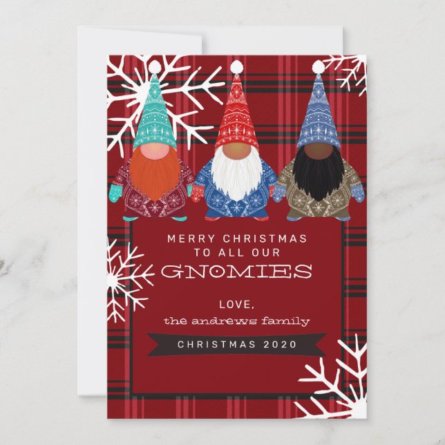 Gnomes Plaid Snowflake Illustration Christmas Invitation (Front)