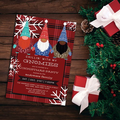 Gnomes Plaid Snowflake Illustration Christmas Invitation