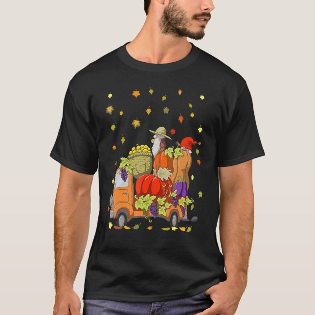 Gnomes Pumpkin Truck Autumn Leaves Fall Thanksgivi T-Shirt (Front)