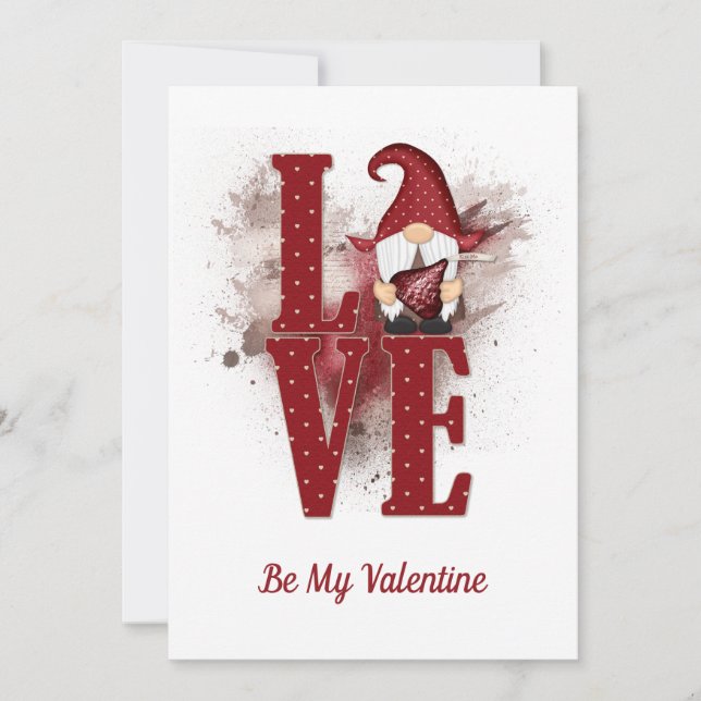 Gnomes Red Love Cute Personalize Valentine's day H Holiday Card (Front)