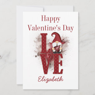 Gnomes Red Love Cute Personalize Valentine's day Holiday Card