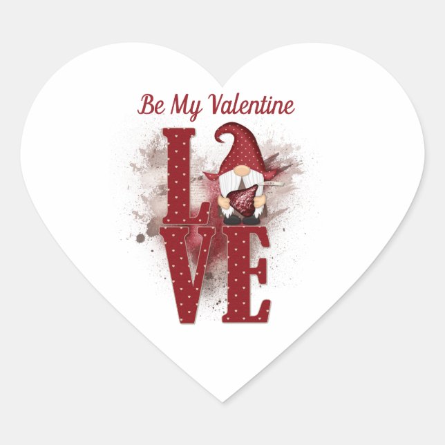 Gnomes Red Love Cute Valentine's day  Heart Sticker (Front)