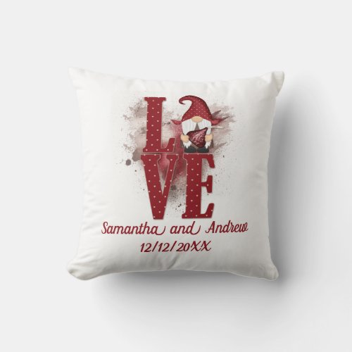 Gnomes Red Love Cute Wedding Date Valentines day  Throw Pillow