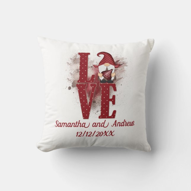 Gnomes Red Love Cute Wedding Date Valentine's day  Throw Pillow (Front)