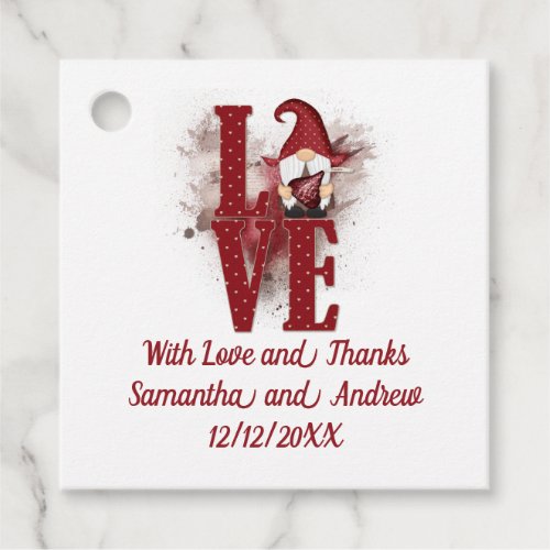 Gnomes Red Love Cute Wedding Favor Tags