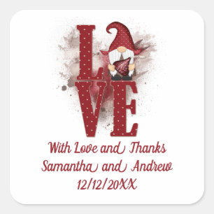 Gnomes Red Love Cute Wedding Square Sticker