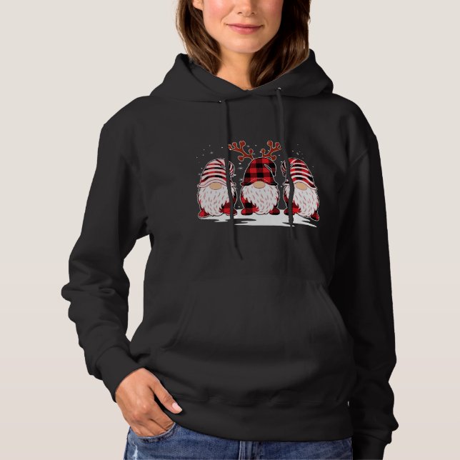 Gnomes Reindeer Christmas Buffalo Plaid Xmas Famil Hoodie (Front)