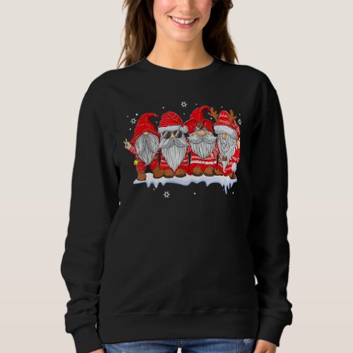 Gnomes Reindeer Santa Men Women Buffalo Plaid Red  Sweatshirt