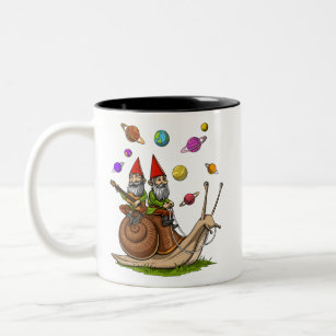 Gnomes Riding Snail Two-Tone Coffee Mug