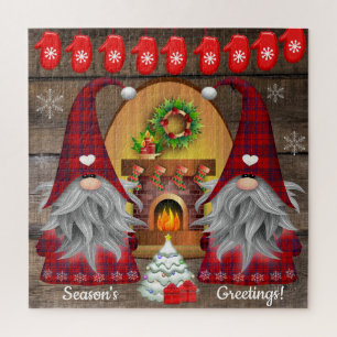 Gnomes Season's Greetings Fireplace Christmas Jigsaw Puzzle