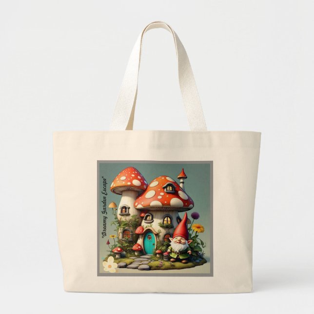 "Gnome's Secret Garden" Large Tote Bag (Front)