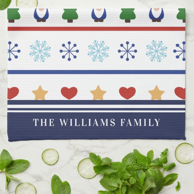 Gnomes & Snowflakes Christmas Pattern - Name Towel (Folded)