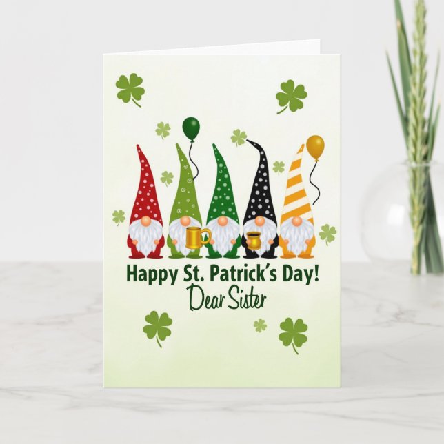Gnomes St Patricks Day Sister Card (Front)
