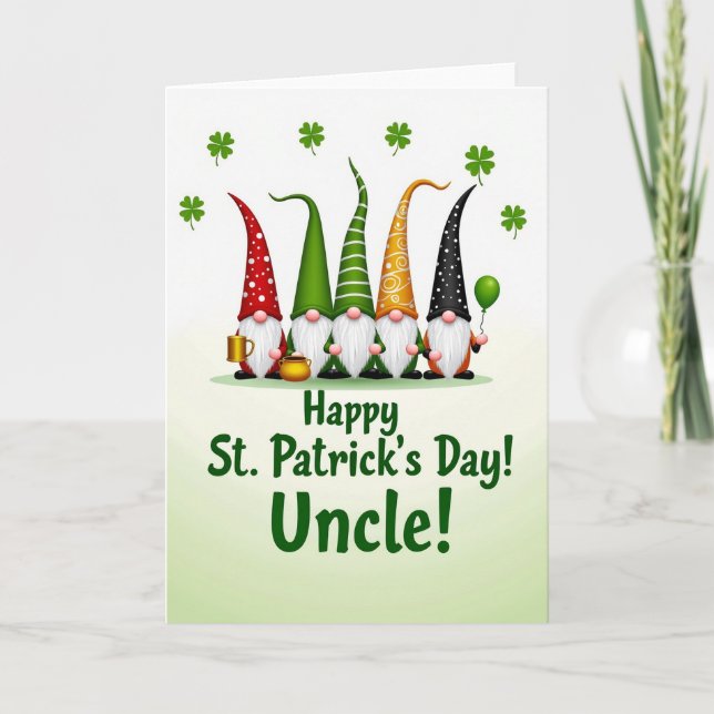 Gnomes St Patricks Day Uncle Card (Front)