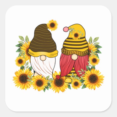 Gnomes Sunflower Classic Square Sticker
