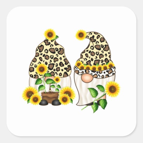 Gnomes Sunflower Leopards Square Sticker