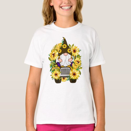 Gnomes Sunflower Truck Girl T_Shirt