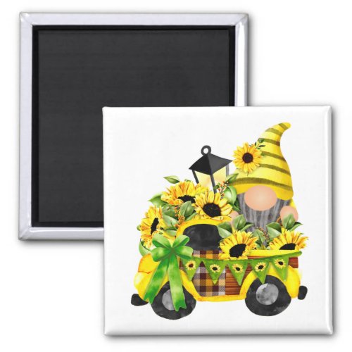 Gnomes Sunflower Truck Square Magnet