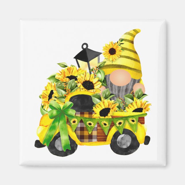 Gnomes Sunflower Truck Square Magnet (Front)