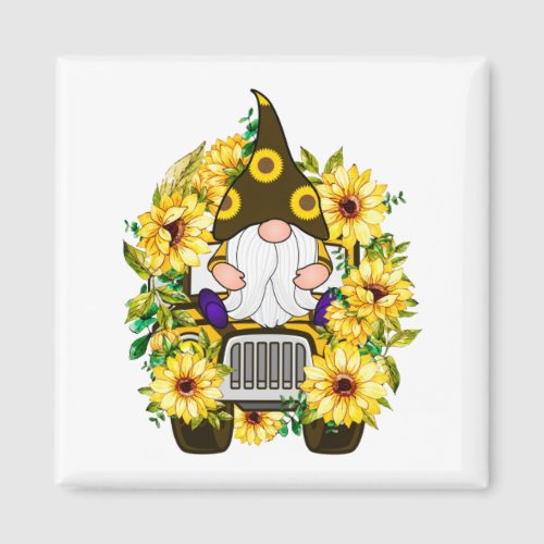 Gnomes Sunflower Truck Square Magnet