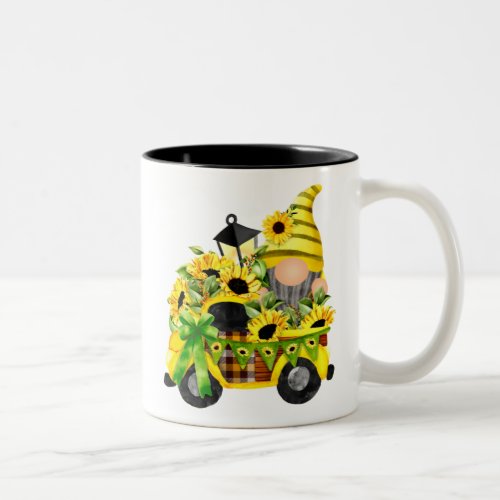 Gnomes Sunflower Truck Two_Tone Coffee Mug