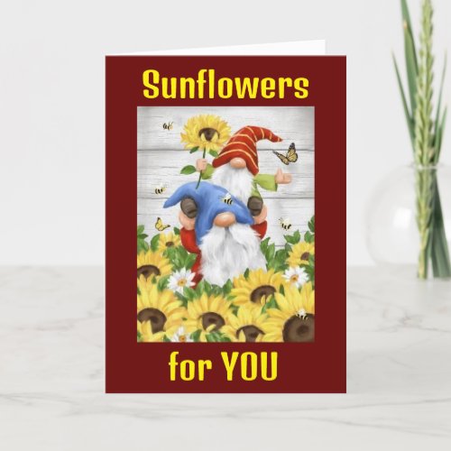 GNOMESSUNFLOWERS ON YOUR 70th BIRTHDAY Card