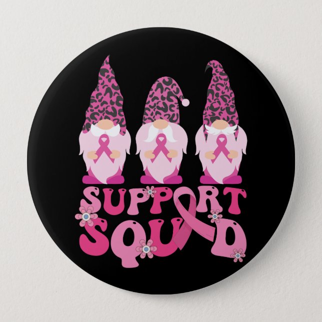 Gnomes Support Squad Breast Cancer Awareness  Button (Front)