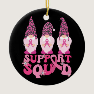Gnomes Support Squad Breast Cancer Awareness  Ceramic Ornament