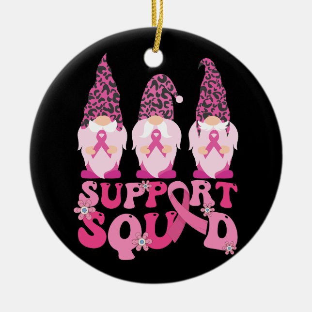 Gnomes Support Squad Breast Cancer Awareness  Ceramic Ornament (Front)