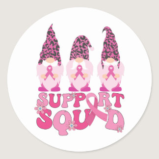 Gnomes Support Squad Breast Cancer Awareness  Classic Round Sticker