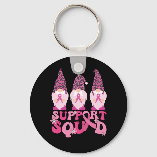 Gnomes Support Squad Breast Cancer Awareness  Keychain (Front)