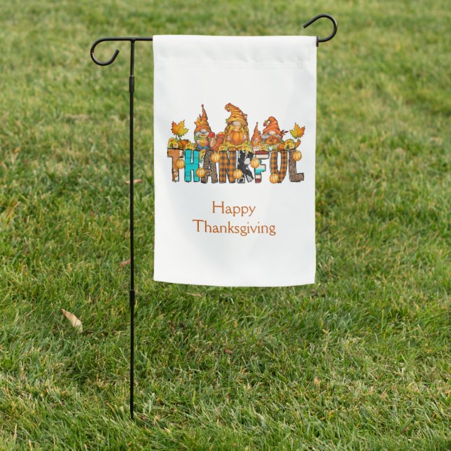 Gnomes Thankful Thanksgiving Garden Flag (In SItu)