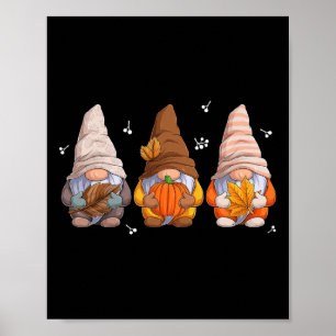 Gnomes Thanksgiving Gnomes With Pumpkin Leaves  Poster