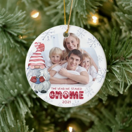 Gnomes THE YEAR WE STAYED HOME Photo Personalized Ceramic Ornament