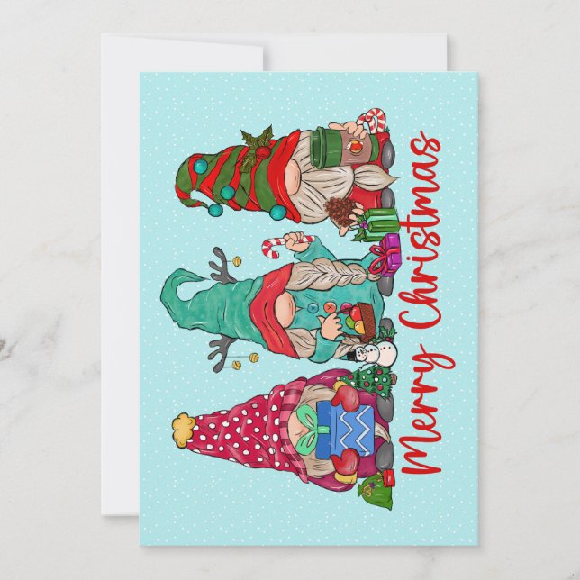 Gnomes Trio Christmas Greeting Card (Front)