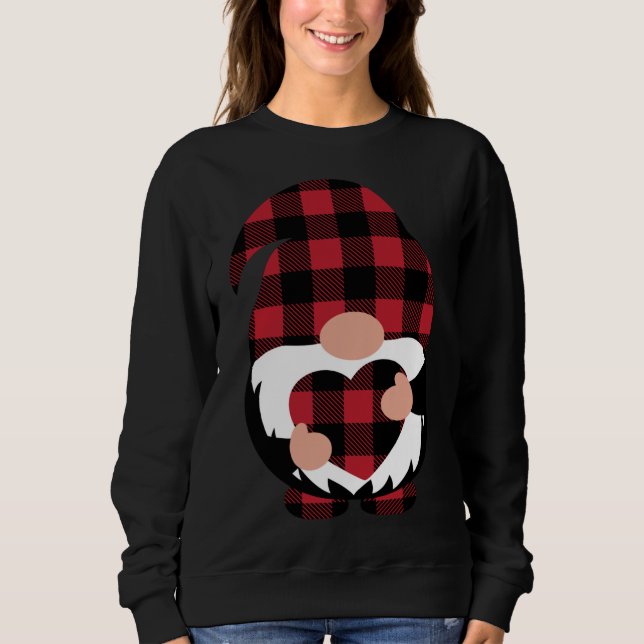 Gnomes Valentine's Day Love Leopard Buffalo Plaid  Sweatshirt (Front)
