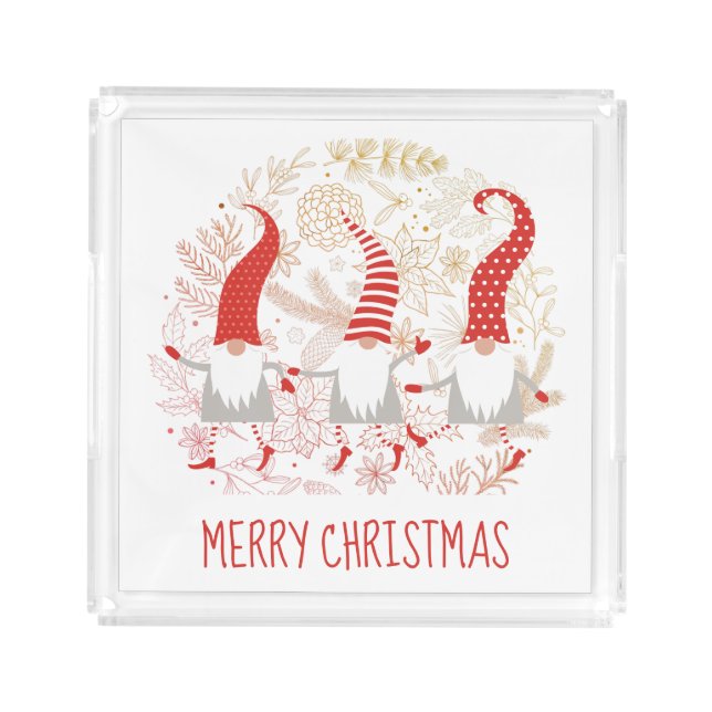 Gnomes Whimsical  Merry Christmas Acrylic Tray (Front)
