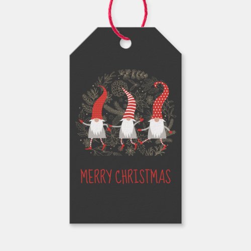 Gnomes Whimsical  Merry Christmas Red Black Gift Tags