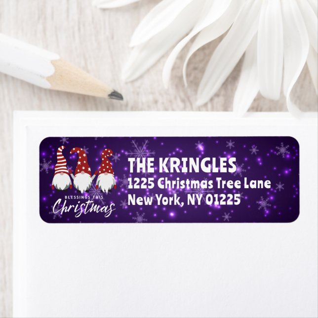Gnomes With Blessings Deep Purple Return Address Label (Insitu)